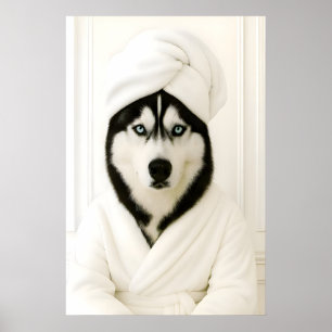 Grappige Husky-badkamerprint, Siberische Husky In Poster
