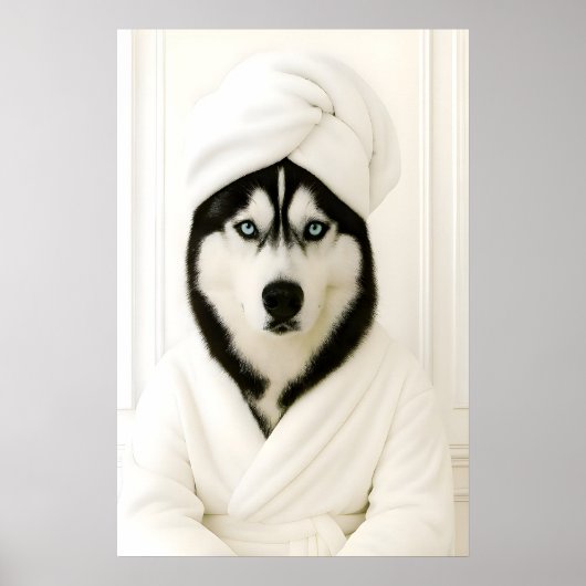 Grappige Husky-badkamerprint, Siberische Husky In Poster (Voorkant)