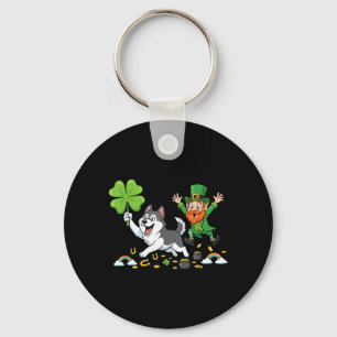 Grappige Husky Clover St Patricks Day Vrouwen Mann Sleutelhanger