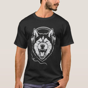 Grappige Husky Met Koptelefoons DJ Muziek Hond Lie T-shirt
