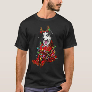 Grappige Husky Rendier Geweien Lichten Kerstmis Pa T-shirt