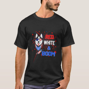 Grappige Husky Rode Witte Boem 4 Juli T-shirt