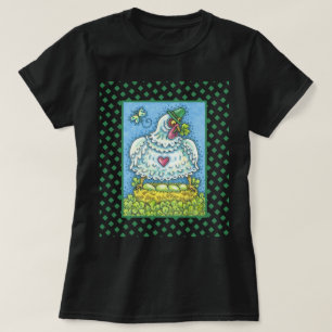 GRAPPIGE IERSE HEN, EIEREN EN KLAVERTJES CUTE KIP T-SHIRT