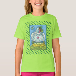 GRAPPIGE IERSE HEN, EIEREN EN KLAVERTJES CUTE KIP T-SHIRT