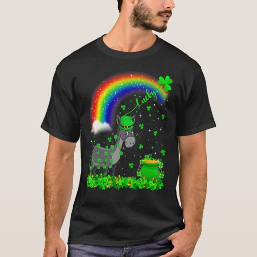 Grappige Ierse Shamrock Regenboog Geluks Mule St.  T-shirt (Voorkant)