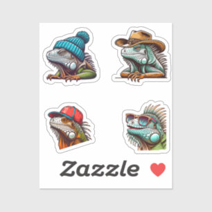 Grappige Iguana Cartoon Art 4 Pack Stickers