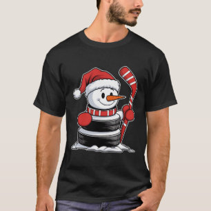 Grappige IJshockey Sneeuwman Kerstman Hoed Kerstca T-shirt