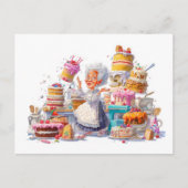 Grappige illustratie van oma die taarten bakt feestdagenkaart (Voorkant)