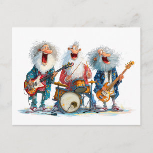 Grappige illustratie van senioren die rockmuziek s feestdagenkaart