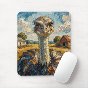 Grappige Impasto Struisvogel op een Ranch Muismat