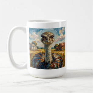 Grappige Impasto Struisvogel op een Ranch Persoonl Koffiemok