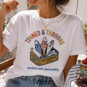 Grappige Ingeblikte Vis Sardine Visser Retro T-shirt