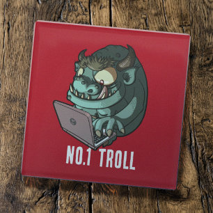 Grappige internettrol nummer 1 Trol Laptop Cartoon Glazen Onderzetter