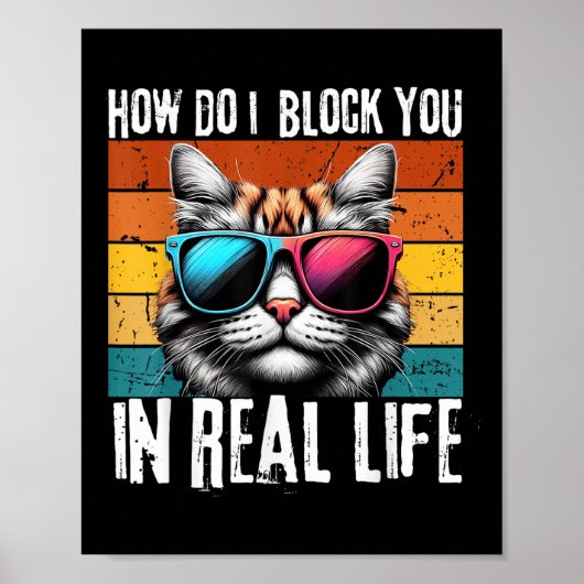 Grappige introverte kat Hoe blokkeer ik je retroka Poster (Voorkant)