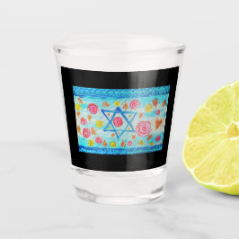 Grappige Israëlische vlag met bloemen en harten Shot Glas
