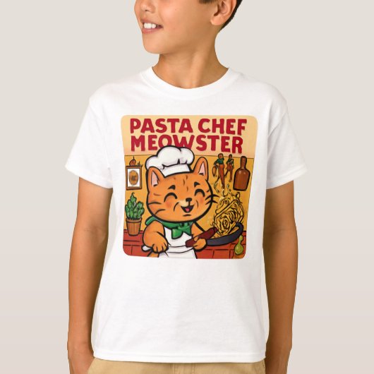 Grappige Italiaanse chef-kok kat koken pasta T-shirt (Voorkant)