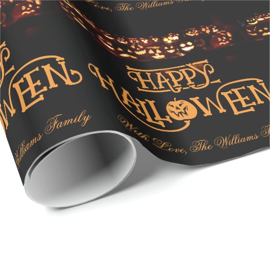 Grappige Jack o'Lantern pompoenen Happy Halloween Cadeaupapier (Rol Hoek)