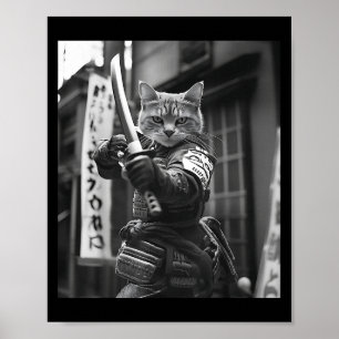 Grappige Japanse Samurai Cat Meme Martial Arts Dad Poster
