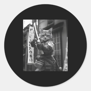 Grappige Japanse Samurai Kat Meme Martial Arts Vad Ronde Sticker