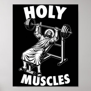 Grappige jesus heilige spieren bankdrukken gym fit poster