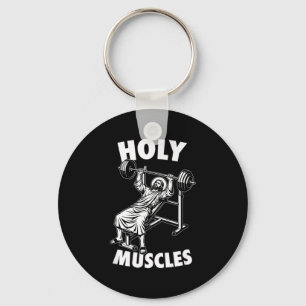 Grappige jesus heilige spieren bankdrukken gym fit sleutelhanger