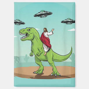 Grappige Jezus Dinosaur UFO Geloof Humor Koelkastm Magneet