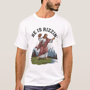 Grappige Jezus Hij Is Rizzin Voetbal Kleding Spele T-shirt
