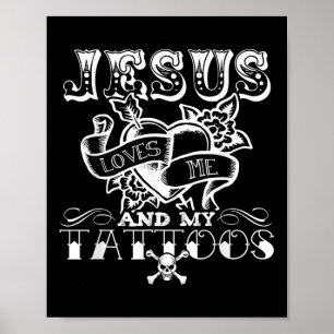 Grappige Jezus houdt van mij en mijn tatoeages Poster