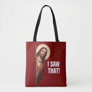 Grappige Jezus "Ik Zag Het" Christelijk meme ontwe Draagtas