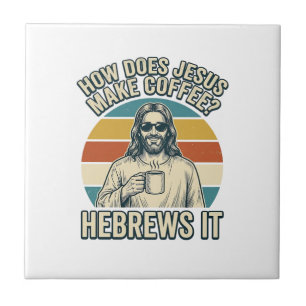 Grappige Jezus Koffie Vintage Gravure Shirt Ontwer Tegeltje