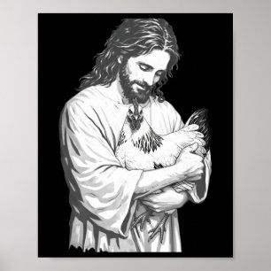 Grappige Jezus met kip Christelijke boerderijdiere Poster