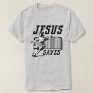 Grappige Jezus redt en scoort voetbaldoelen T-shirt