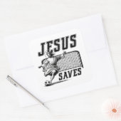 Grappige Jezus redt en scoort voetbaldoelen Vierkante Sticker (Envelop)