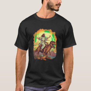Grappige Jezus Riding T Rex Dinosaurus Meme Parodi T-shirt