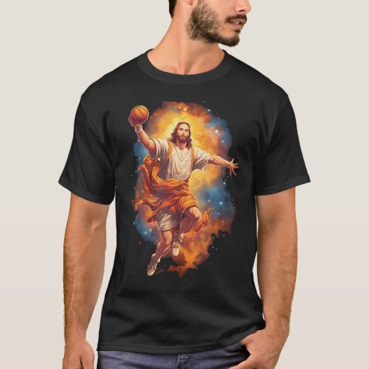 Grappige Jezus spelen basketbal T-shirt (Voorkant)