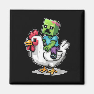 Grappige Jockey Pixel Rijden Chicken Jockey op een Magneet