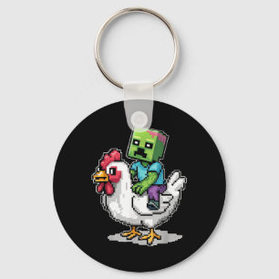 Grappige Jockey Pixel Rijden Chicken Jockey op een Sleutelhanger
