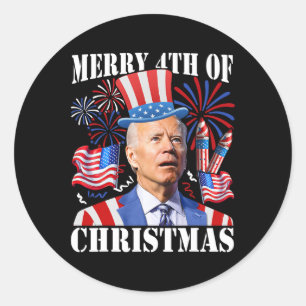 Grappige Joe Biden Prettig 4de Kerstmis 4de Juli Ronde Sticker