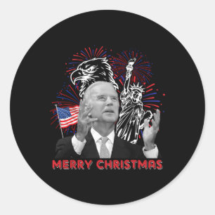 Grappige Joe Biden vrolijk kerstfeest in juli USA- Ronde Sticker