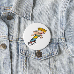 Grappige Jongen Die op Eenwieler Rijdt Ronde Button 7,6 Cm