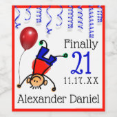 Grappige jongens 21e verjaardagsfeestje mousserend wijn etiket (Enkel label)