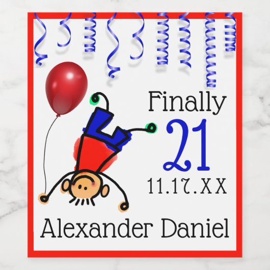 Grappige jongens 21e verjaardagsfeestje mousserend wijn etiket (Enkel label)