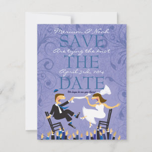 Grappige Joodse Hora Stoel Dans - met bruin haar Save The Date