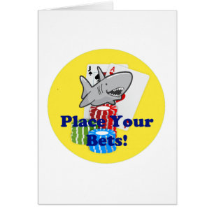 Grappige kaart Shark Gambling Cartoon met Poker Ch