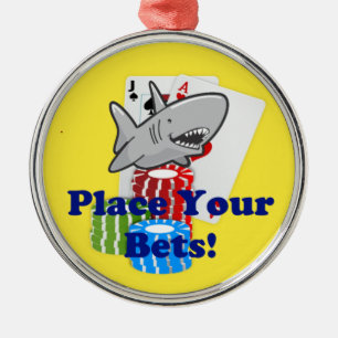 Grappige kaart Shark Gambling Cartoon met Poker Ch Metalen Ornament