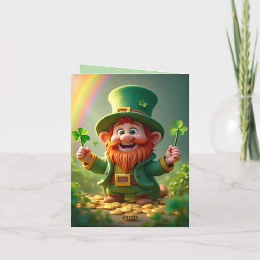 Grappige kabouter met shamrocks en gouden munten feestdagen kaart (Achterkant)