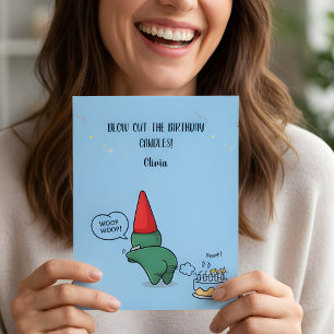Grappige Kabouter Scheet Blaast De Verjaardag Uit Kaart