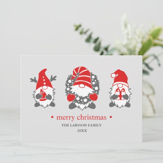 Grappige kabouters | Grijs Kerst Feestdagen Foto Feestdagenkaart (Staand voorkant)