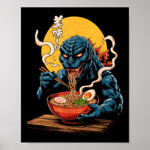Grappige Kaiju Eten Ramen Japanse Monster Lover Bi Poster