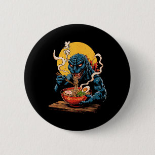 Grappige Kaiju Eten Ramen Japanse Monster Lover Bi Ronde Button 5,7 Cm
